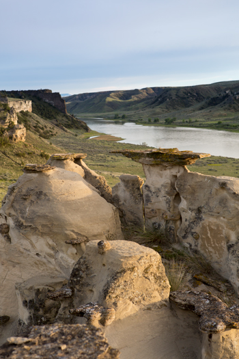 Mushroom shaped rocks high above the Missouri River